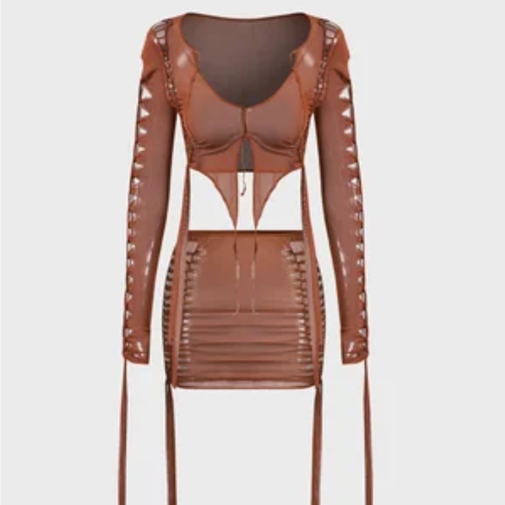 Brown Cut-Out Mesh Festival Set